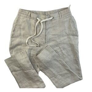 Eleventy Trousers 100% Linen Drawstring Tapered Pants Relaxed Italy EU 40 US 2